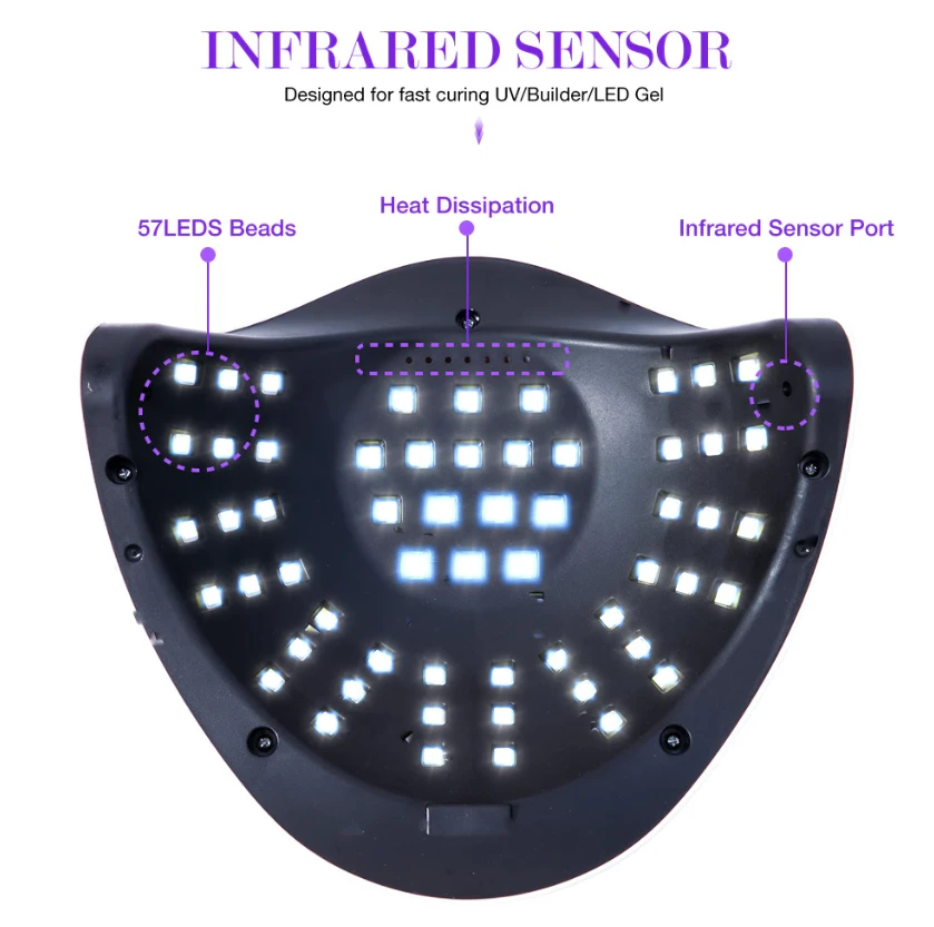 Nail lamp black curved 220W LED UV curing with infrared sensor
