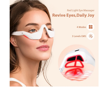 Thumbnail for Revitalize Eye Care System with EMS and red light therapy; white eye massager worn by a woman, Epic Trends and Gifts.