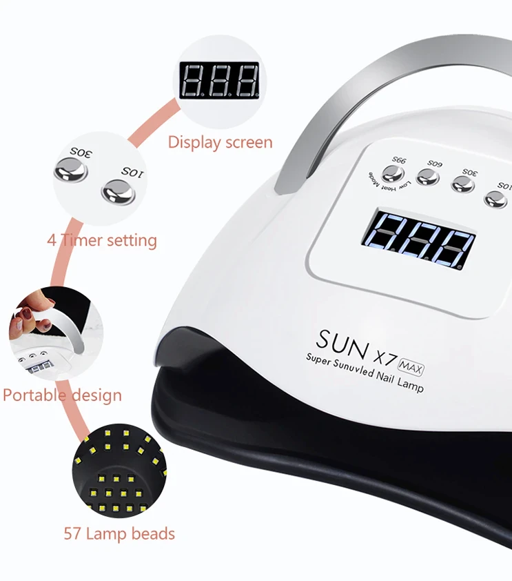 Nail lamp by Zendrop, 220W LED UV nail dryer with digital display and portable design.