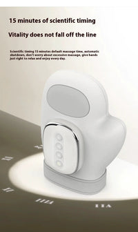 Thumbnail for White ergonomic hand and wrist massager with a gray oval pad and a chrome-edged panel featuring four vertical buttons.