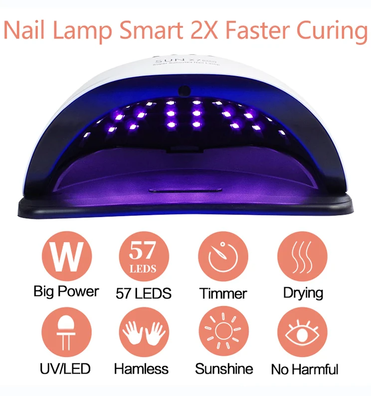 Zendrop 220W Nail Lamp; white curved LED UV gel dryer with 57 LEDs for fast curing