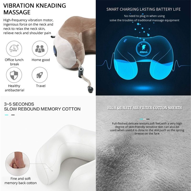 Travel Neck Pillow/Electric Neck Massager, Pillow for Neck Pain Relief, Neck Support Pillow for Airplane, Car, At Home, Office - Epic Trends and Gifts - Neck Massager - Neck Massager U Shaped Pillow - My Home Goods and Gifts - Neck Massager - Neck Massager U Shaped Pillow